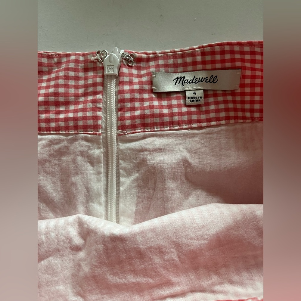 Madewell Embroidered Gingham Circle Skirt scalloped hem floral embroidery size 4 - Picture 2 of 6